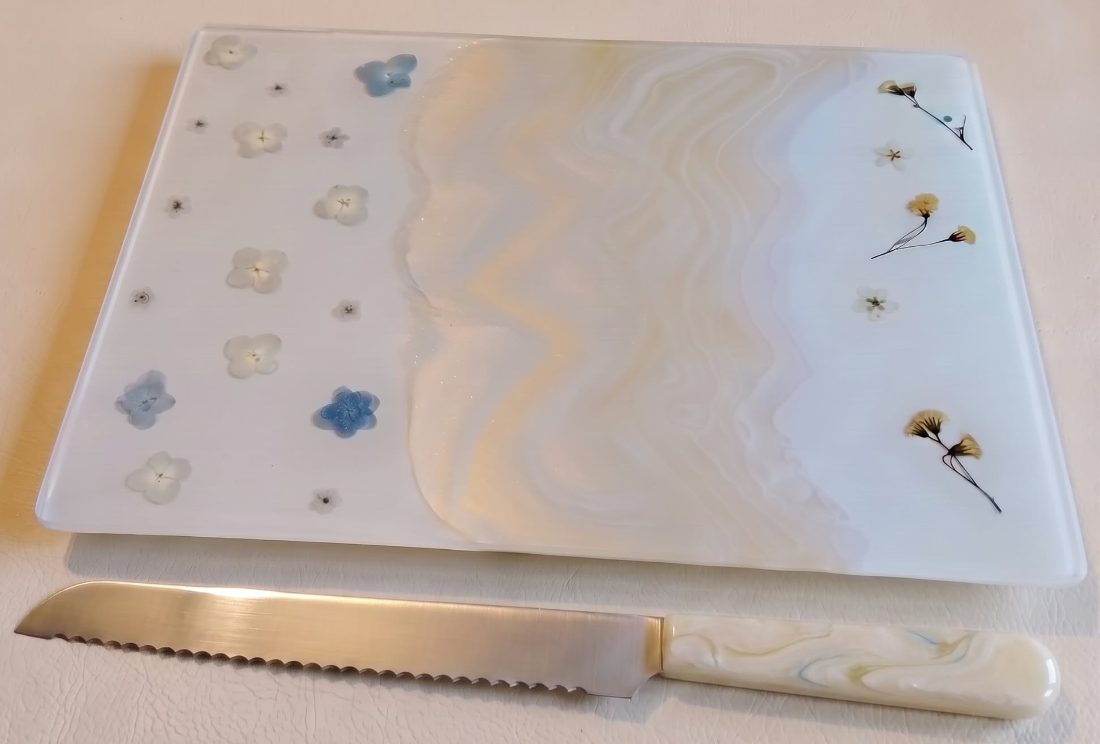 Serene Sky Blossoms Challah Board